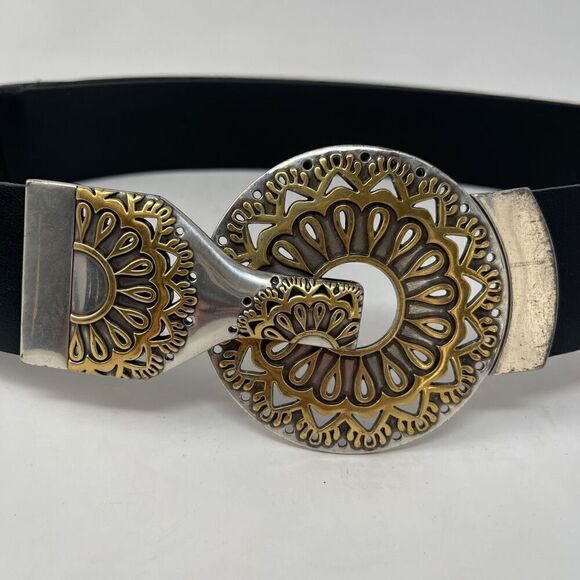 Chico’s Gold Faux Snakeskin Real Leather Belt Clip Buckle Adjustable Slide M/L main image 5